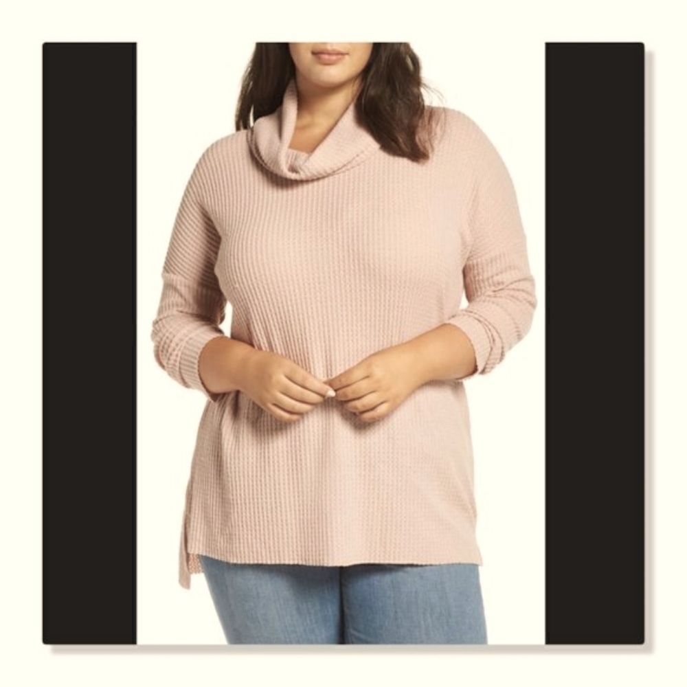 BP. Cowl Neck Waffle Knit Tunic - size Small in Beige